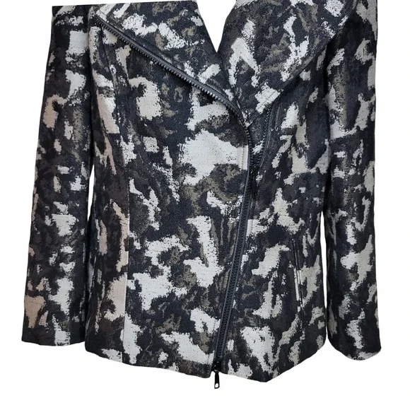 Lafayette 148 New York Camo Moto Jacket Blazer Size 12 Wool Blend Textured Work - Picture 3 of 8